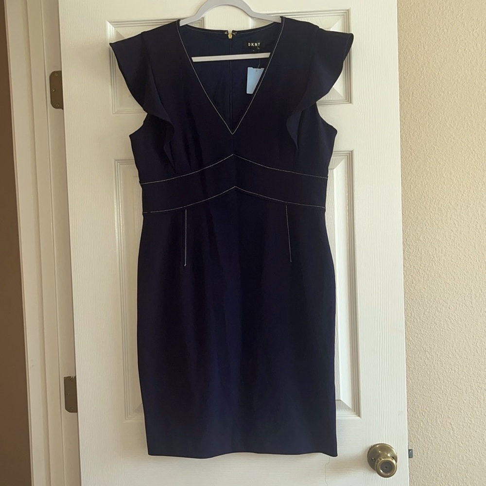 DKNY Navy Dress with white stitch